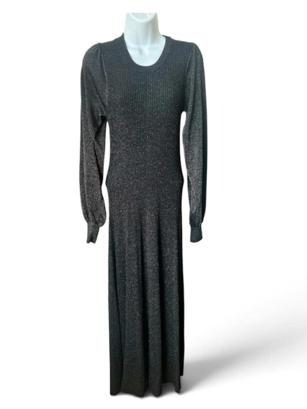 ME+EM Black Long-Sleeve Glitter Maxi Dress, Sz 4